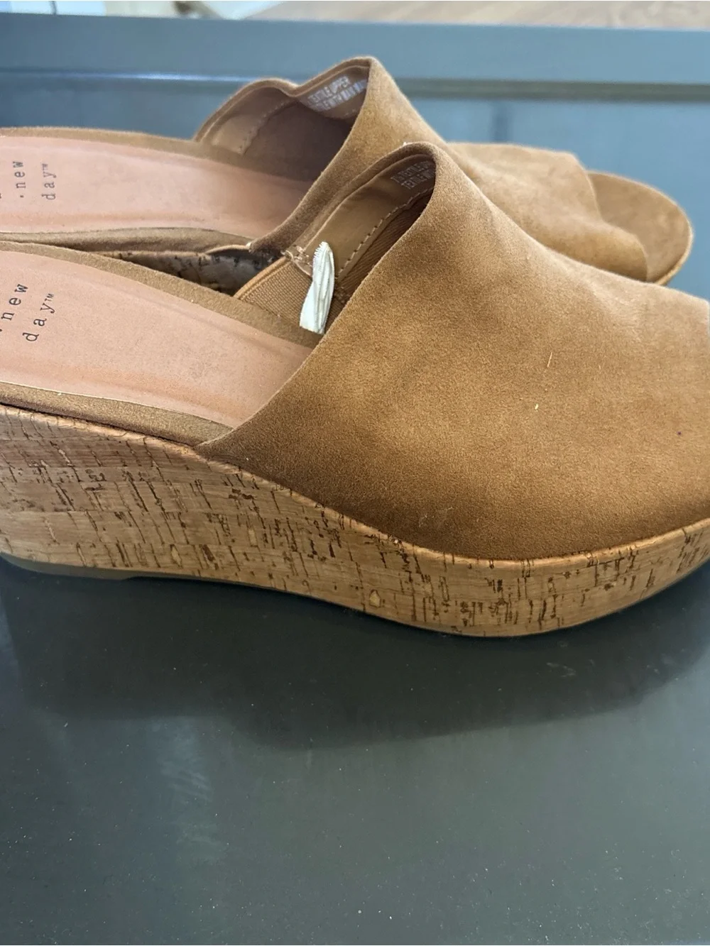 a.new.day Tan Suede Open-Toe Slide Sandals